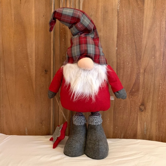 Large Plush Plaid Gnome Holding Star With Extendable Telescope Legs Decoration - Picture 4 of 12